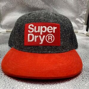 Superdry Snapback Hat Mens One Size Gray‎ Red Marl Flat Brim Logo Cap Baseball